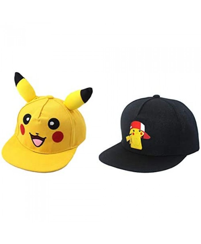 2Pcs Anime Pokemon Baseball Cap Pikachu Cosplay Hat Pocket Monster Ash Ketchum Demo Adjustable Hats Canvas Boy Adult Props