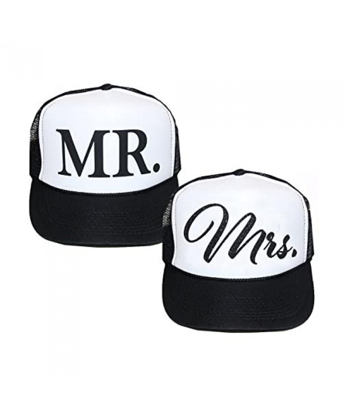 Classy Bride Mr. and Mrs. Trucker Hat Set Black White