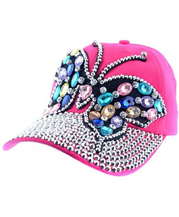 Elonmo Butterfly Design Bling Womens Baseball Caps