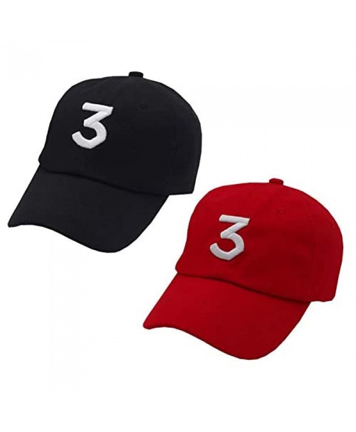 GEANBAYE Chance The Rapper Hat 3 Cool Rock Hip Hop Classic Casquette with Adjustable Strap (Black and Red 2 Pack)