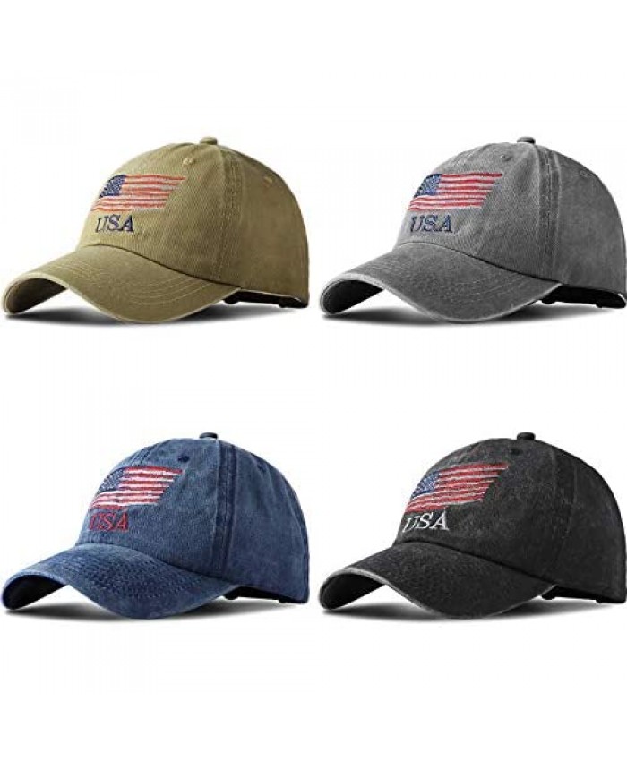Geyoga 4 Pieces American Flag Baseball Cap USA Flag Tactical Cap American Pride Flag Baseball Caps Washed Distressed Hats for Men Women Teens