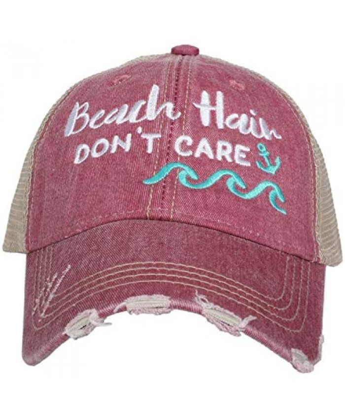 KATYDID Beach Hair Don’t Care Baseball Hat - Trucker Hat for Women - Stylish Cute Sun Hat (Mauve/Mint Waves)