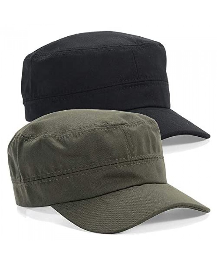 LERTREE 2Pcs Adjustable Unisex Flat Top Twill Classical Baseball Cap Military Hat 22-23.6 in Cadet Cap