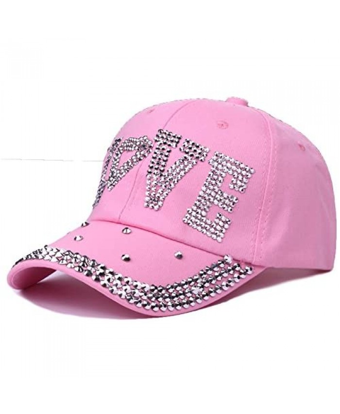 oaesc Women Crown Design Bling Hats Studded Rhinestone Crystals Adjustable Baseball Cap Golf Denim Sun Hat