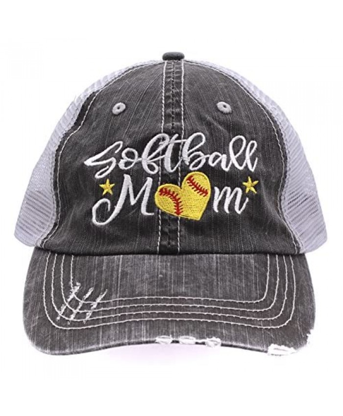 Softball #Momlife Mom Love Heart Women Embroidered Trucker Style Cap Hat Grey