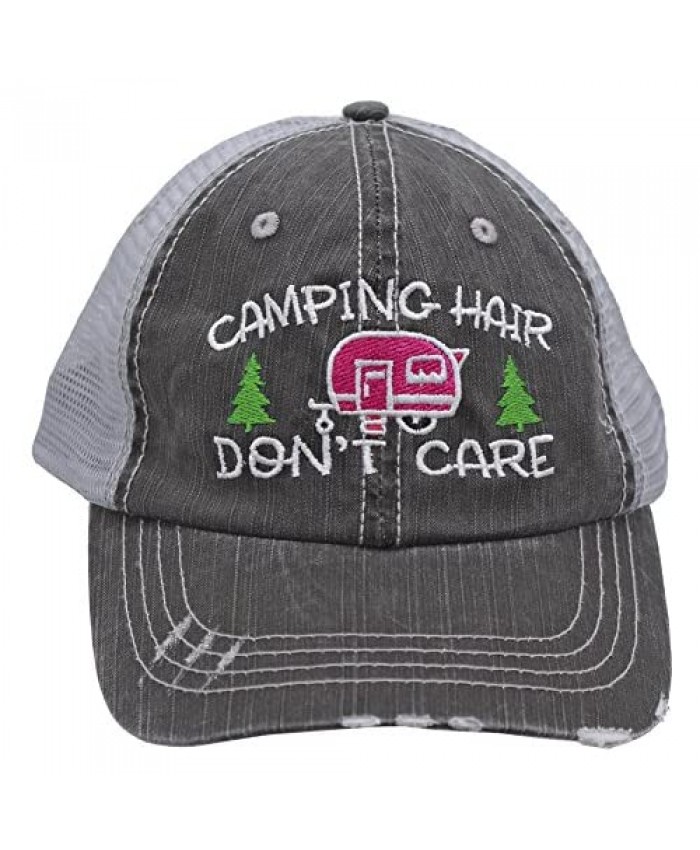 Sun Nowa Hot Pink Camping Hair Don't Care Women Embroidered Trucker Style Cap Hat