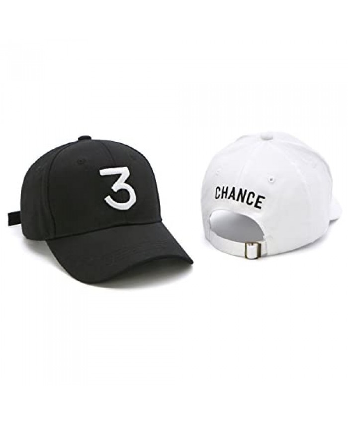 TIANDAO TDLZ LIZONG HYANUP 2 PCS Black and White Embroider Rapper Caps Hats Number 3 Baseball Caps Chance Caps Adjustable Strap Sunbonnet Cotton Caps
