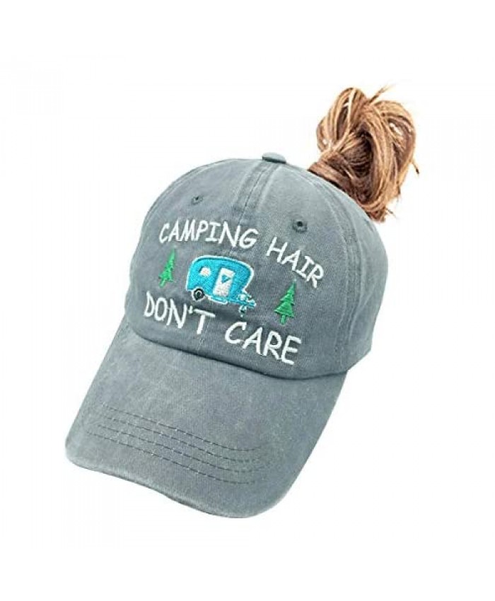 Waldeal Women's Embroidered Adjustable Camping Hair Don't Care RV Ponytail Hat Ponycap