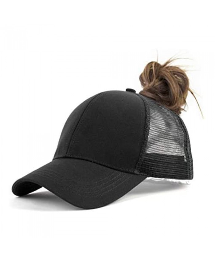 Women Ponytail Baseball-Hat Adjustable Mesh-Trucker-Hat - High Messy Bun Ponycaps