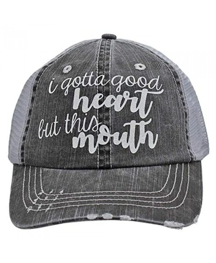 Women's Baseball caps I Gotta Good Heart but This Mouth Trucker Style hat Black/Grey