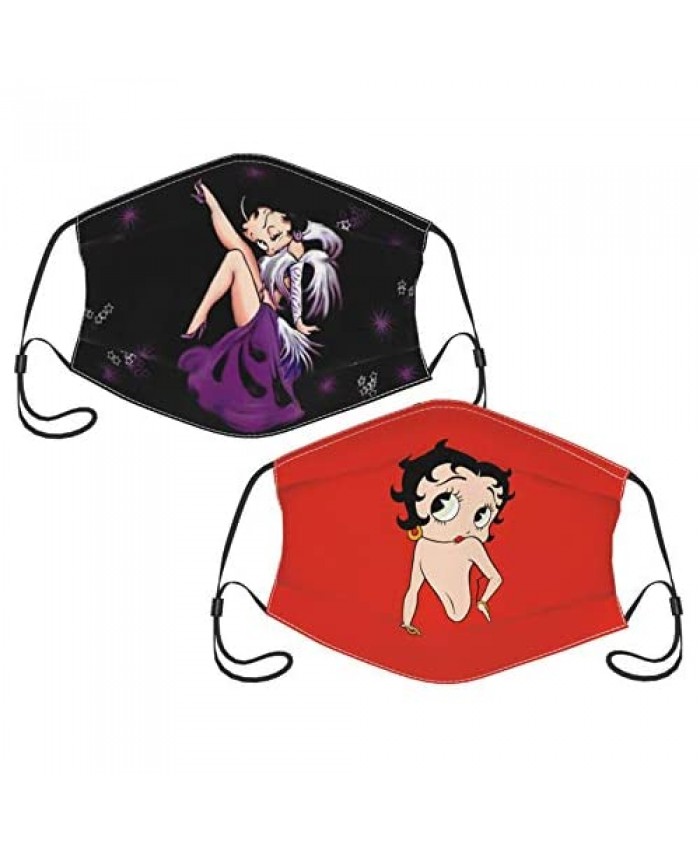 2 Pcs Reusable Betty Boop Face Cover Adjustable Earloops Breathable Balaclava With Filter For Men Women Adult