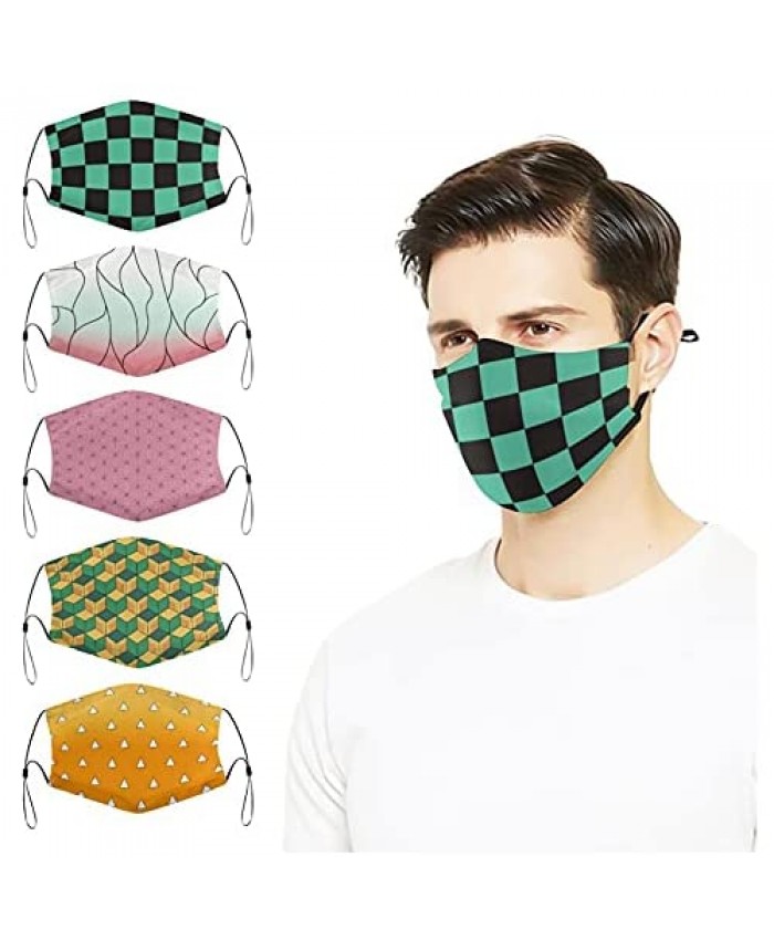 5Pcs Face Mask with 10 Filter Washable Dust-Proof Face Cover Balaclava Reusable for Men Womens