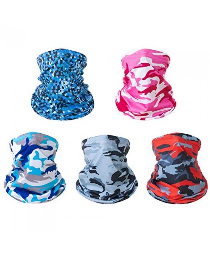 5PCS Neck Gaiter - Breathable Face Sleeve - Windproof Face Buffs - Sun UV Protection Bandana Balaclava for Fishing Cycling Hiking Running - Cooling Neck Shied for Men & Women