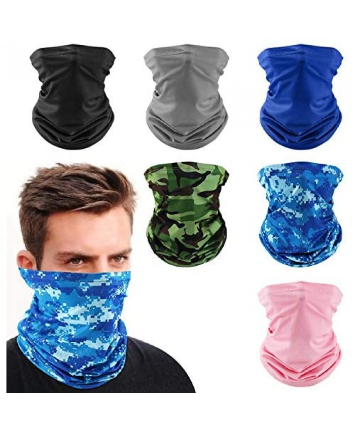 6 Pack UV Protection Neck Gaiter Face Scarf Washable Reusable Magic Face Cover Mask Breathable Dust Wind Bandana Balaclava Headwear Headwrap for Fishing Hiking Cycling Summer