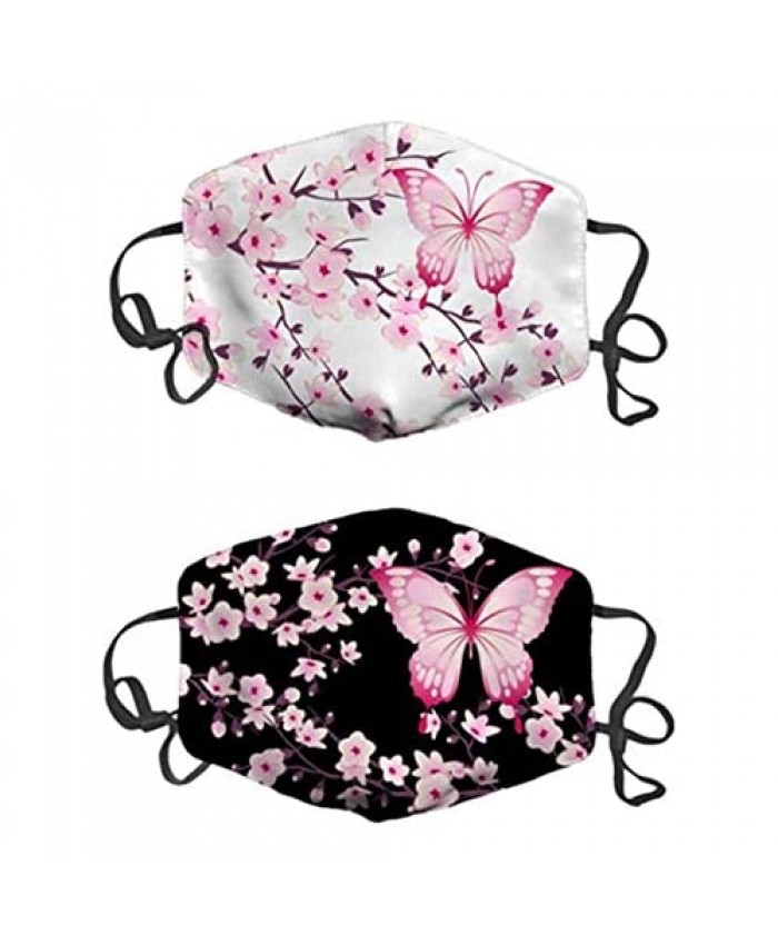 Cherry Blossoms Pink Butterfly Face Mask Washable Reusable Adjustable Earring Double Layer Breathable Balaclava Anti-Dust