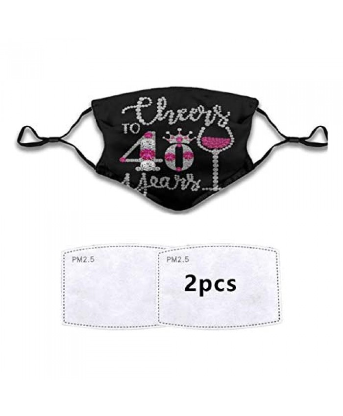 Feyuan-Cheers to 40 Years Diamond 40th Happy Birthday Dust Mask Multiple Filters Washable and Reusable(2 Filters)