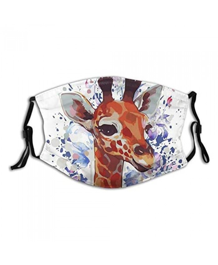 Giraffe At The Maryland Zoo Face Mask Washable Face Scarves Reusable Fabric With 2 Filters For Adults Gifts