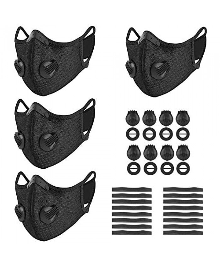 kungfuren 4 Sets Sports Cycling Masks with Activated Carbon Filter Cycling Mask with 8 Breathing Valve and 16 Soft Foam Padding for Walking Running Cycling