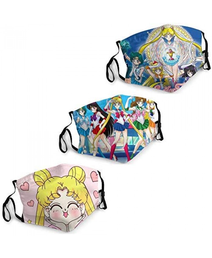 Sailor Moon Face Mask Washable 3PC with 6 Filters Mouth Cover Balaclava Reusable Made in USA