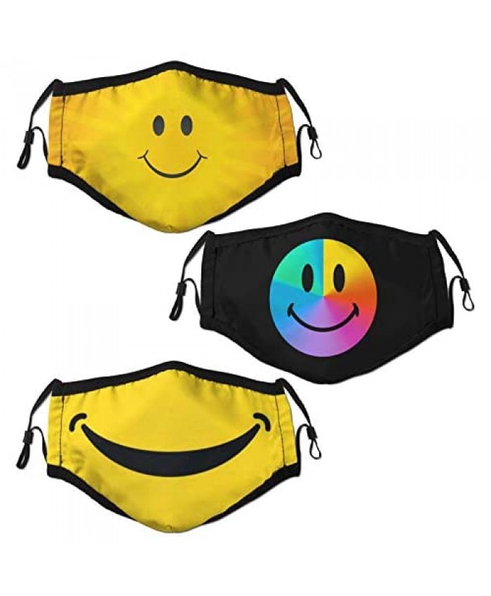 Smiley Face Mask Unisex Dust Mouth Cover Face Cover Washable and Reusable 3pcs with 6 Filters for Adult Women Men and Teens
