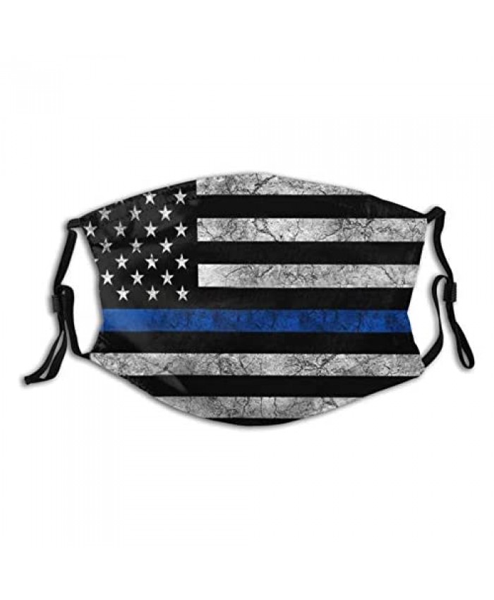 Us Police Flag Thin Blue Line-Face Mask Balaclava Washable&Reusable With 2 Filters For Adult Women Men&Teens