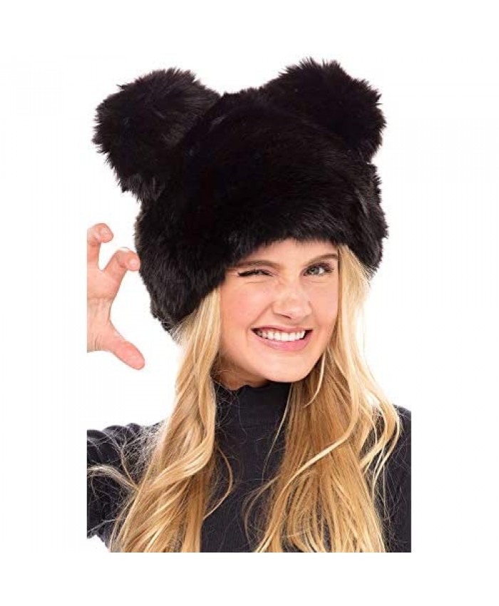 Alexander Del Rossa Women?s Faux Fur Animal Beanie Soft Winter Hat