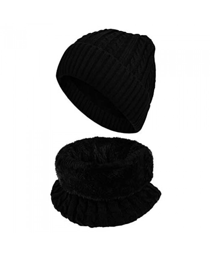 BROTOU Winter Beanie Hat Scarf Set Fleece Liner Warm Knit Hat Thick Knit Skull Cap Outdoor Sports Hat Sets for Men Women
