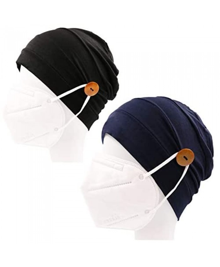 Button Headbands for Women Beanie Cap Yoga Sports Workout at Home Turban Headwrap for Everyone Protect Your Ears