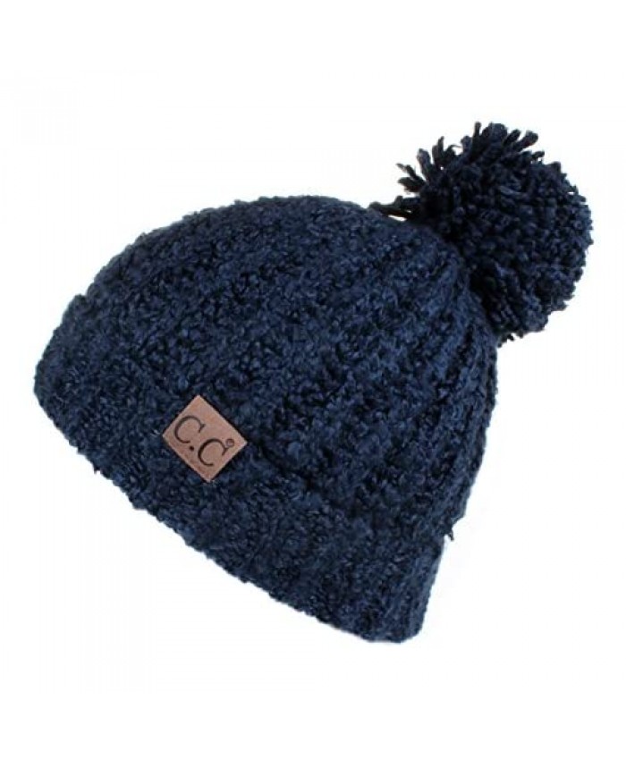 C.C Winter Hat Cable Knitted Large Soft Pom Pom Beanie Hat (HAT-7362)