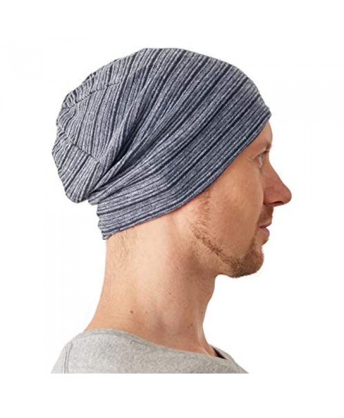 CHARM Slouchy 100% Organic Cotton Knit Beanie - Soft Summer Stripe Chemo Hat Cap