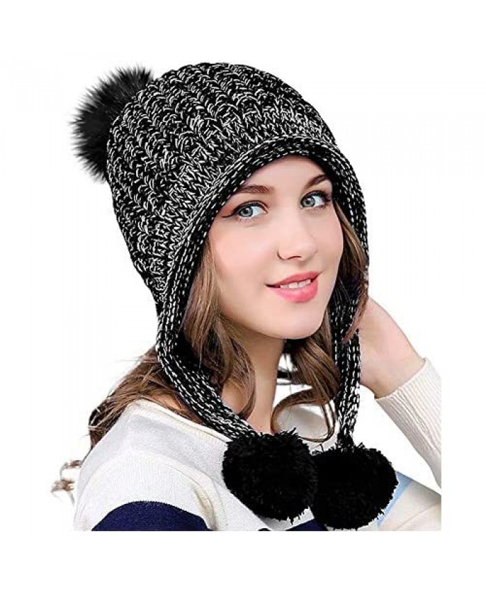 DOCILA Winter Beanie Hat for Women Warm Fleece Lined Pom Knit Hat Cute Outdoor Skull Cap