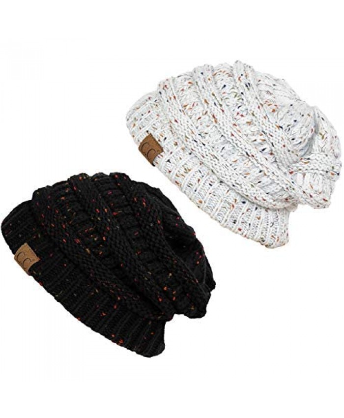 Funky Junque Confetti Knit Beanie Hat for Women Slouchy Skullcap 2 Pack Bundle