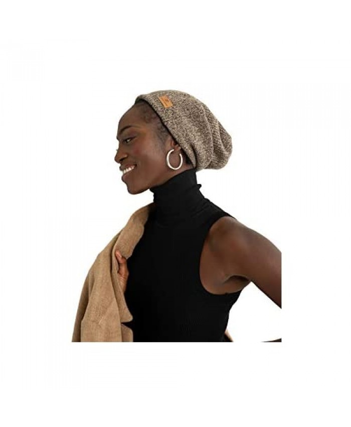 Grace Eleyae GE Adjustable Satin Lined Wool Warm Winter Cap Silky Sleeping Beanie Hat (Heather Brown)