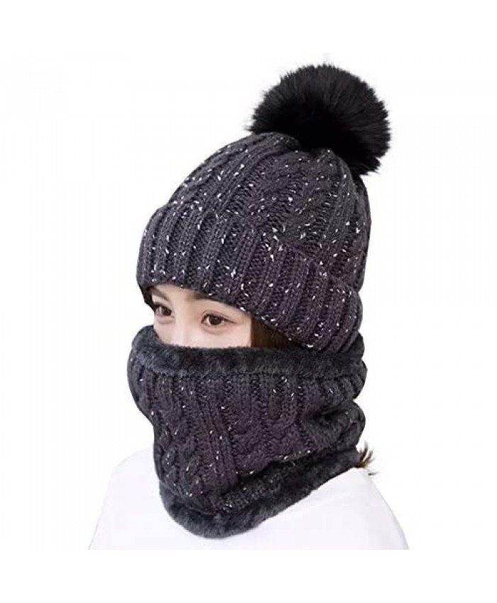 Home Prefer Womens Winter Beanie Hat Scarf Set Warm Fuzzy Knit Hat Neck Scarves