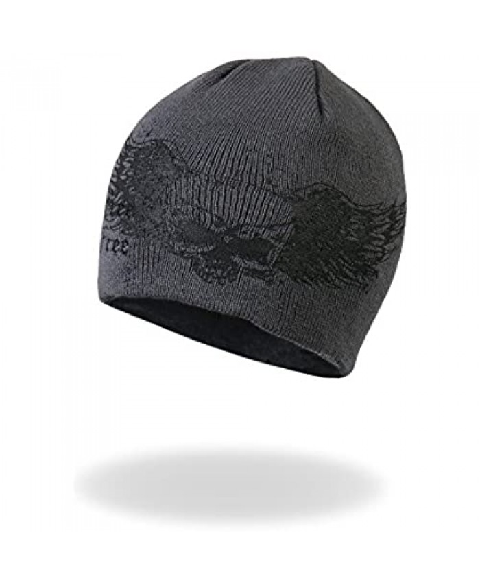Hot Leathers KHB1000 Skull with Wings Grey Beanie (Charcoal)