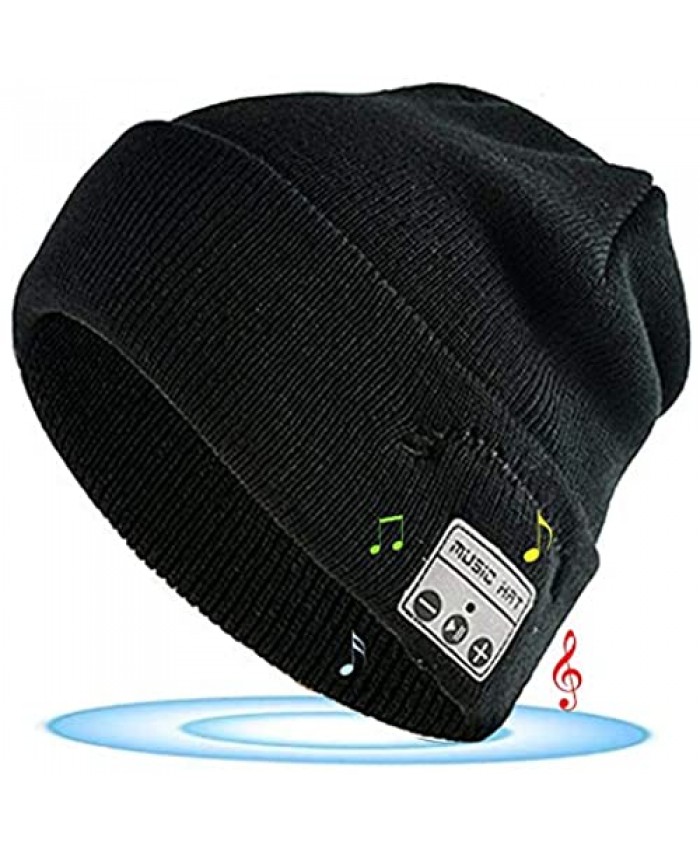 Music Hat Wireless Beanie Smart Hat Mens Gifts Womens Gifts Winter Knitting Beanie Cap with Earphones Microphone for HandFree Calling Music Men Women Outdoors Christmas (Black with White)