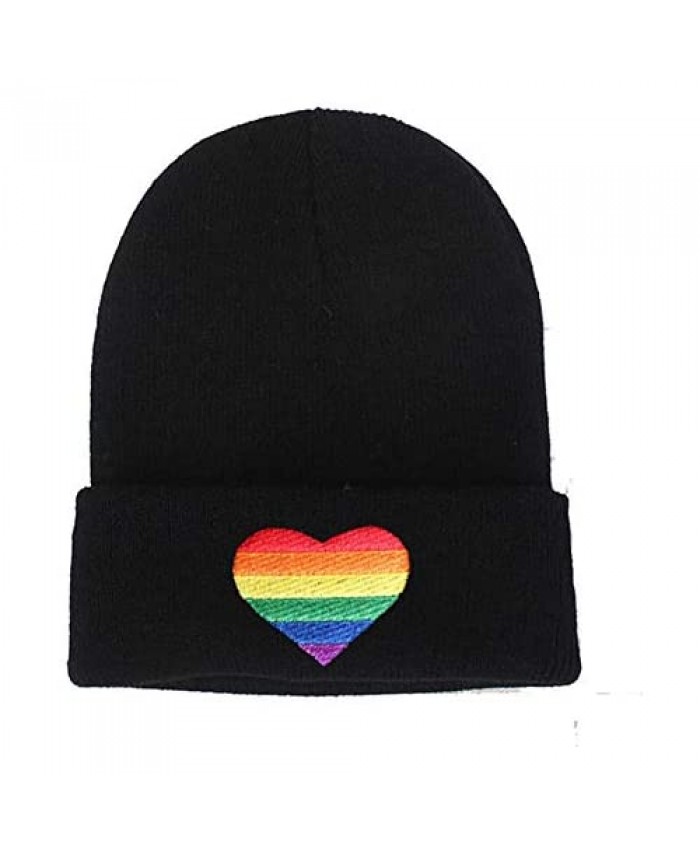 Rainbow Love Heart Embroidery Beanies Knitted Hats Winter Warm Hat Hip Hop Skullies Cap