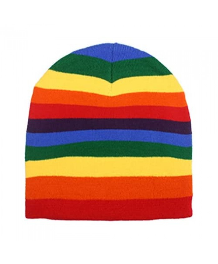 Rainbow Stripe Stripped Multi Color Knit Beanie Stocking Cap Winter Hat