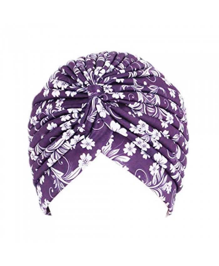 Surkat Women Pleated Twist Turban African Printing India Chemo Cap Hairwrap Headwear