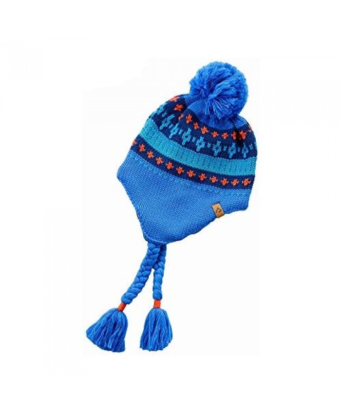 TAKODA Winter Wool Knit Fleece Lined Ski Hat with Earflap Pompom