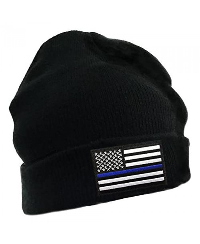 Thin Blue Line Flag Embroidered Winter Hat - Black