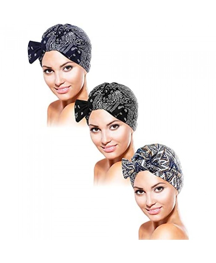 Xtinmee 3 Pieces Women African Turban Knot Pre-Tied Bonnet Beanie Cap Headwrap (Stylish Pattern)