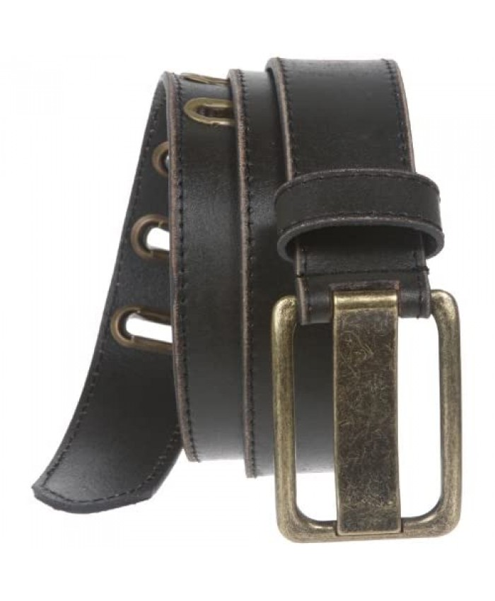 35 mm (1 3/8) Vintage Retro Stitching-Edged Distressed Solid Leather Belt