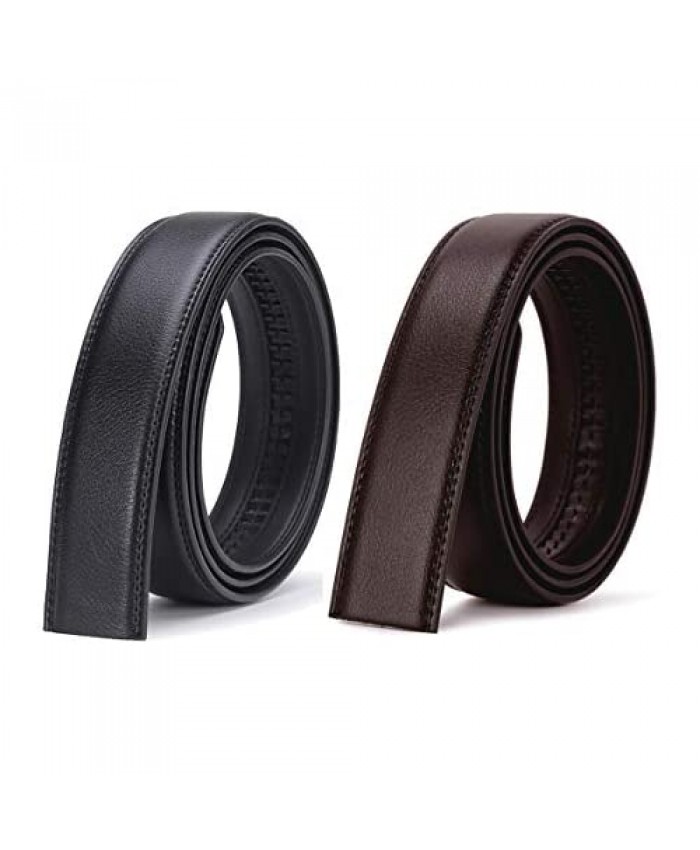 Baitaihem Men's Leather Belt Only  2 Pack Replacement Leather without Buckle(Black & Brown)