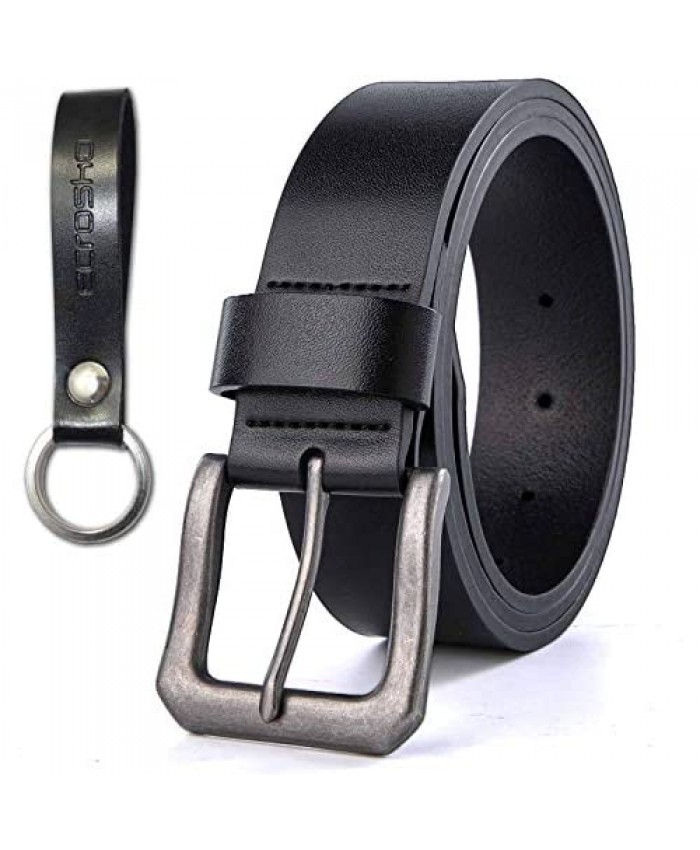 ECROSKO Leather Belt for Men 1.5" Exact Fit Men's Dress and Casual Belt for Cowboy with Free Key Chain 38 Inch Black