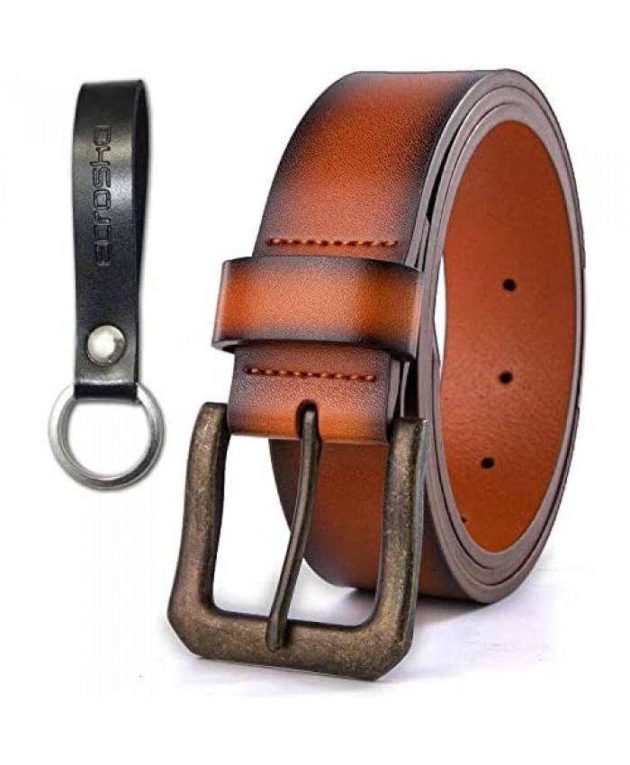 ECROSKO Leather Belt for Men 1.5 Exact Fit Men's Dress and Casual Belt for Cowboy with Free Key Chain 42 Dark Brown