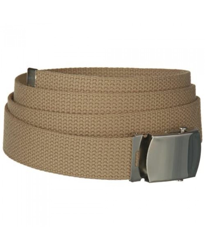 Khaki One Size Canvas Military Web Belt with Silver Slider Buckle