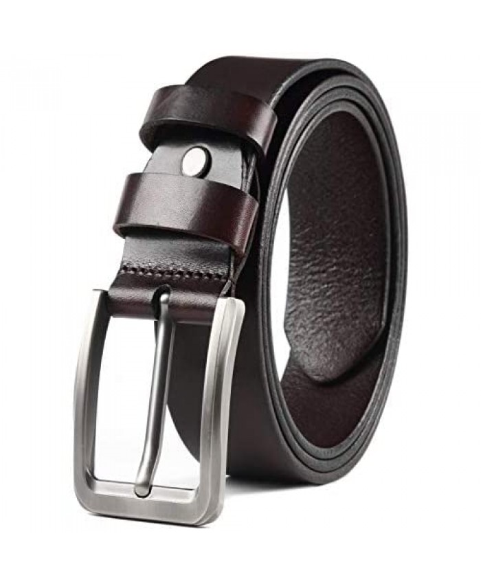 Leather Belts for Mens Dress Belt Full Grain Leather Belt Single Prong Big Buckle - for Casual Jeans