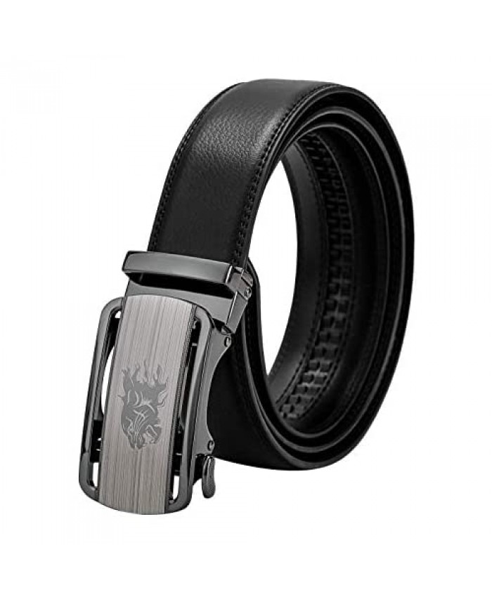 Men' s 100% Double Genuine Leather Ratchet Belt with Automatic Click Buckle Width 32 MM Waist Adjustable