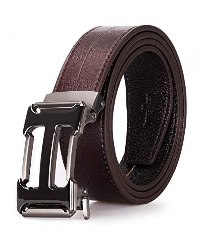 Men's Belt Real Leather Ratchet Dress Belt with Automatic Buckle Adjustable Trim to Fit Elegant Gift Box
